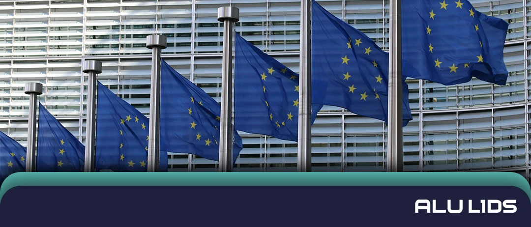 European Union flags in front of the EU building